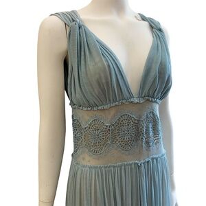 MaxStudio Special Edition Silk Teal Mesh Goddess Dress with Lace Accents
